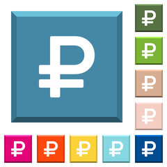 Obraz premium Ruble sign white icons on edged square buttons