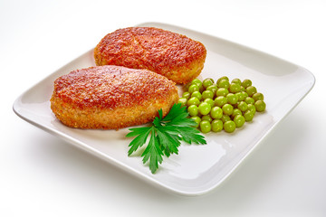 Fried breaded cutlet isolated on white background