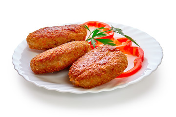Fried breaded cutlet isolated on white background