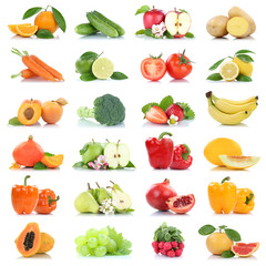 Fruit many fruits and vegetables collection isolated apple oranges grapes tomatoes colors