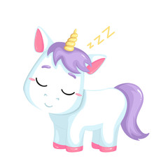 Cute cartoon  unicorn on white background. Vector isolated object. 