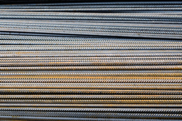Steel rods bars,  metal rebar construction, can be used to reinforce concrete, close-up, selective focus