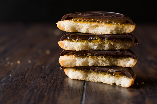Orange Flavored Round Jaffa Cakes with Chocolate