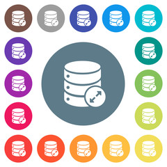 Expand database flat white icons on round color backgrounds