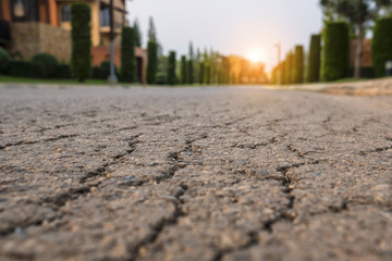 close up Cracked road in village