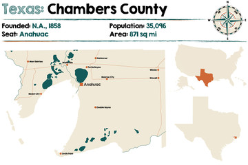 Detailed map of Chambers county in Texas, USA.