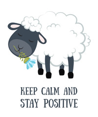 Vector cartoon sketch sheep illustration with motivation lettering phrase