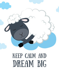 Vector cartoon sketch sheep illustration with motivation lettering phrase