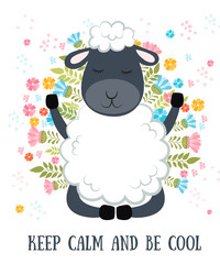 Set of Vector cartoon sketch sheeps illustration with motivation lettering phrase