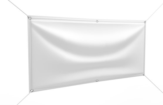 Blank White Indoor outdoor Fabric & Scrim Vinyl Banner for print design presentation. 3d render illustration.
