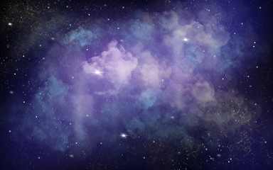 Blue and purple space illustration background with a bright white stars