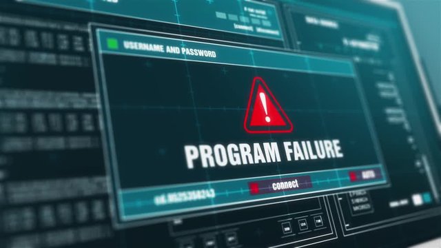 Program Failure Warning notification System Security Alert error message on Computer Screen Entering Login And Password .