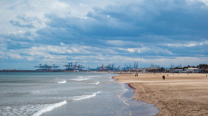 Port of Valencia view from the Malvarrosa beach