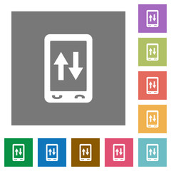 Mobile data traffic square flat icons