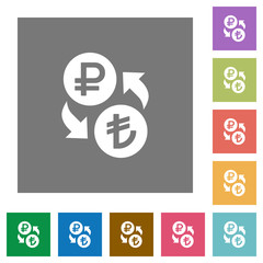 Ruble Lira money exchange square flat icons