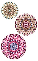 Multi-colored round geometric ornaments
