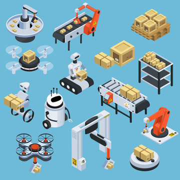 Automatic Logistics Delivery Isometric Icons