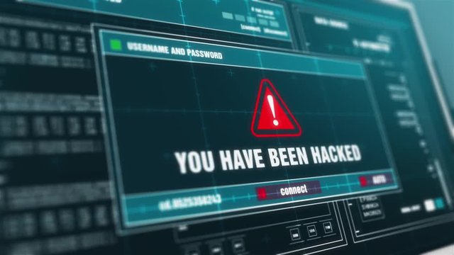 You Have Been Hacked Firewall Alert Warning notification System Security Alert error message on Computer Screen Entering Login And Password .