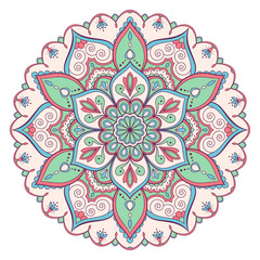 Ethnic ornamental mandala. Decorative design element. Hand drawn vector illustration