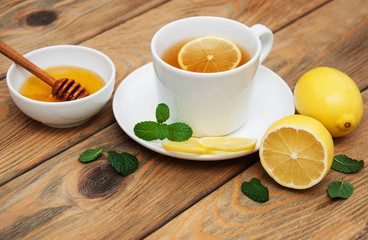 Cup of tea with lemon and ginger