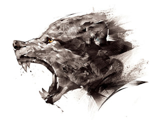 sketch wolf wolf sideways on a white background