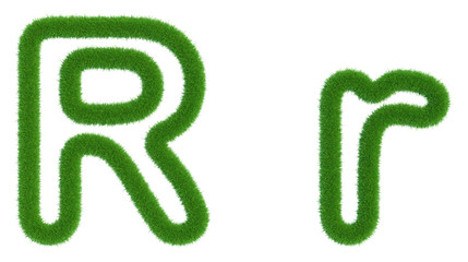 Letter R of green fresh grass isolated on a white background. 3d rendering