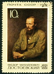 Ukraine - circa 2018: A postage stamp printed in USSR show Fjodor Mihajlovich Dostoevskij - Russian writer, thinker, philosopher and publicist. Circa 1971.
