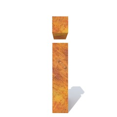 Conceptual old rusted metal font or type, iron or steel industry piece isolated white background. Educative rusty material, aged vintage surface, worn damaged object as 3D illustration rough surface