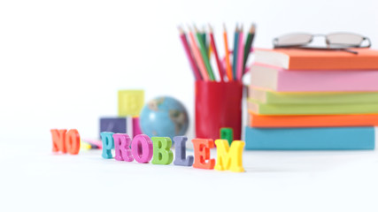 words - no problem-on a blurred background of school supplies