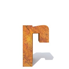 Conceptual old rusted metal font or type, iron or steel industry piece isolated white background. Educative rusty material, aged vintage surface, worn damaged object as 3D illustration rough surface