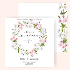 Save the date card, wedding invitation, greeting card with beautiful flowers and letters