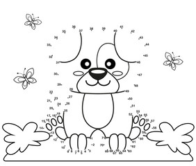 Cute cartoon dog. Dot to dot game