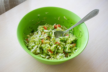 salad, cabbage, tomato, cucumber, vegetable, bowl, food, healthy, green, organic, vegetarian, closeup, lettuce, ingredient, raw, background, fresh, onion, white, freshness, diet, snack, dinner, spring