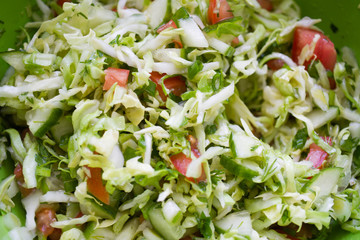 salad, cabbage, tomato, cucumber, vegetable, bowl, food, healthy, green, organic, vegetarian, closeup, lettuce, ingredient, raw, background, fresh, onion, white, freshness, diet, snack, dinner, spring