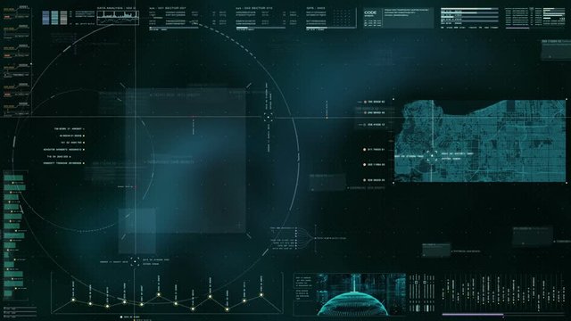 Hi-tech user interface head up display digital map with digital data information display for background computer desktop screen