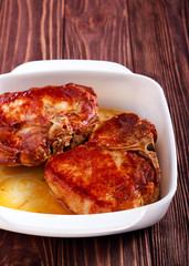 Roasted pork chops on a bone