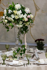Beautiful flowers on table in wedding day