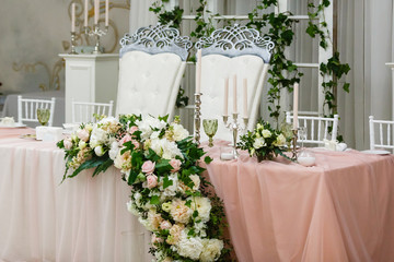 Beautiful flowers on table in wedding day