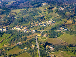 aerial of a small typical village in the Arezzo region