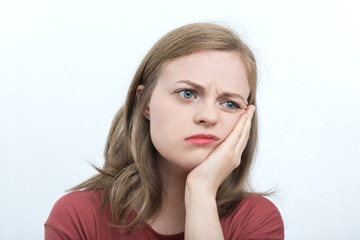 Naklejka premium Caucasian girl surprised or annoyed, shocked, bewildered