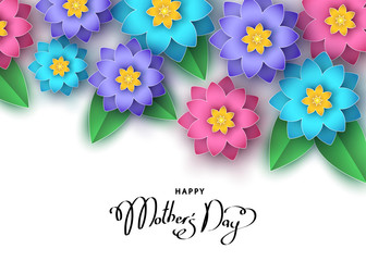 Happy mother's day banner template with abstract paper cut  flowers.