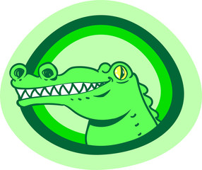 green crocodile smiles and shows us his teeths cartoon style vector illustration. figure and circles are on seperate layers. 