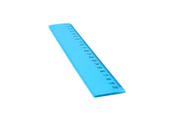 Blue ruler on a white background