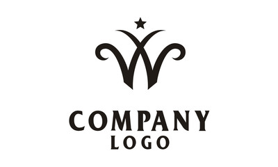 Letter W Woman Crown Queen King Star logo design 
