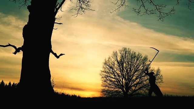 At sunset there is a grim Reaper