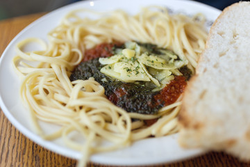 Italian pasta and piece of bread