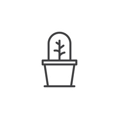 Plant in a pot covered with glass outline icon. linear style sign for mobile concept and web design. simple line vector icon. Symbol, logo illustration. Pixel perfect vector graphics