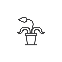 Flower in a pot outline icon. linear style sign for mobile concept and web design. Potted houseplant simple line vector icon. Symbol, logo illustration. Pixel perfect vector graphics