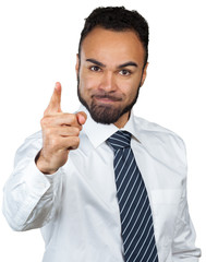 Angry negative black young man isolated on white