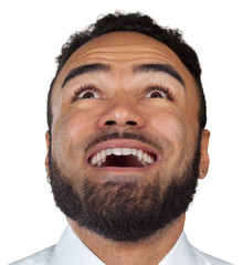 Fototapeta premium Close up portrait of a black man expressing surprise isolated on white background